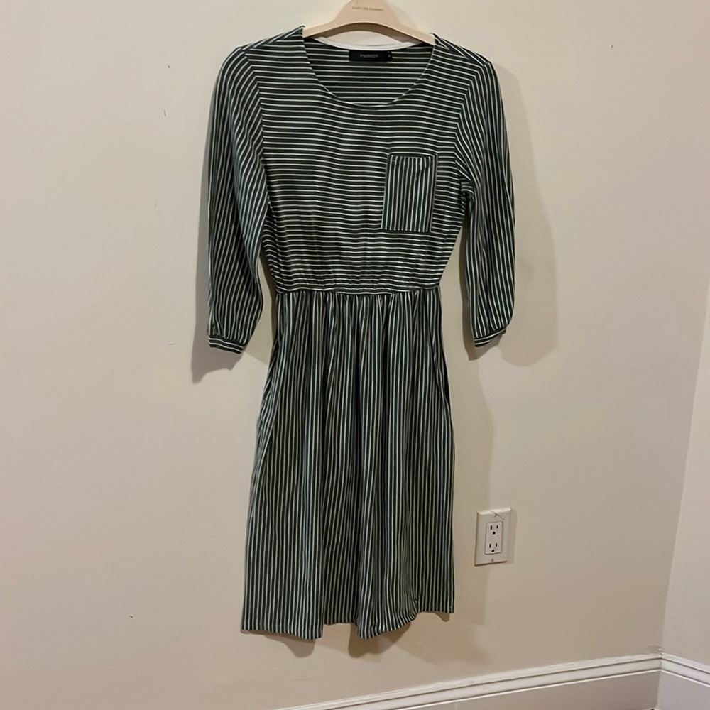 Green and white stripe dress